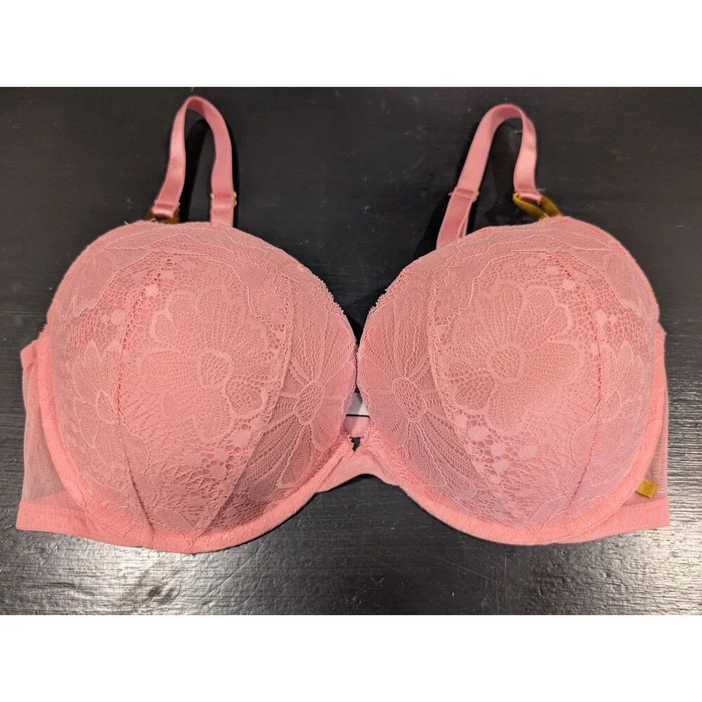 Victoria's Secret 38DD Sexy Lace Push Up Bra Pink Flower mesh underwire NWOT